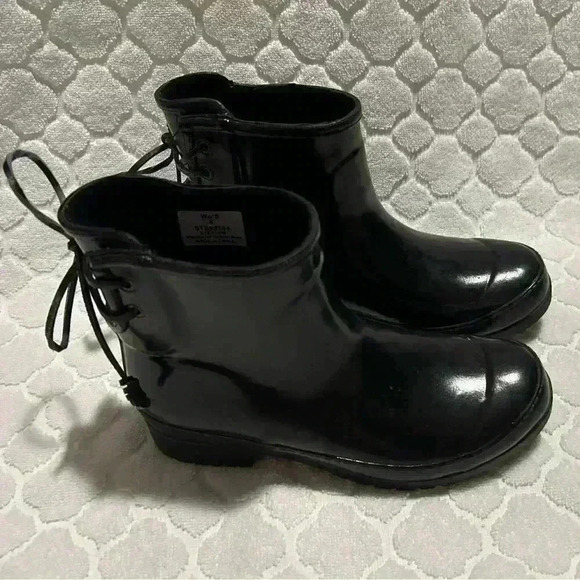 Sperry Walker Turf Rain Boot Black Womens Size 6 Waterproof Bow Tie Outdoor - Picture 2 of 10